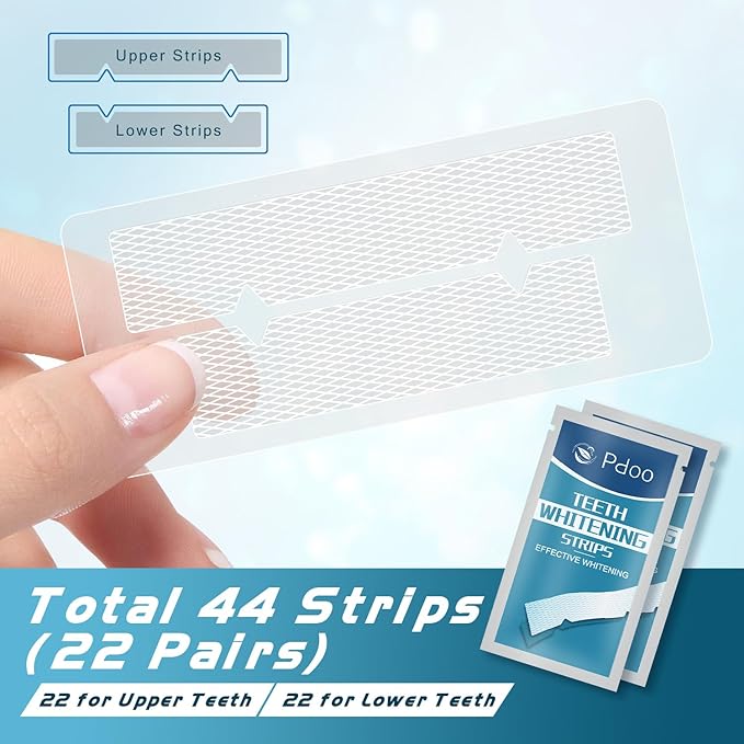 Teeth Whitening Strip 22 Treatments - Whitening Strips for Sensitive People, Fast Remove Smoking, Coffee, Wine Stains, Teeth Brightening Kit Pack of 44 Non-Slip Strips