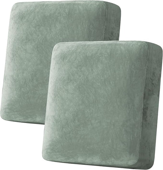 H.VERSAILTEX Velvet Stretch Couch Cushion Cover Plush Cushion Slipcover for Loveseat Cushion Furniture Protector Seat Cushion Sofa Cover (2 Piece Medium Sofa Cushion Covers, Sea Grass)