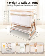 4 in 1 Baby Bassinet, Bassinets Bedside Sleeper with Wheels and Storage Basket, Adjustable 7 Heights Bedside Sleeper with Mosquito Net, Breathable Mesh Rocking Bassinet for Baby