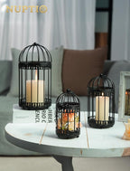 NUPTIO Black Decorative Bird Cage: Birdcage Hanging Lantern for Pillar Candles - Vintage Bird Cages Candle Holders for Halloween Christmas Table Centerpiece 7.7 Inch H