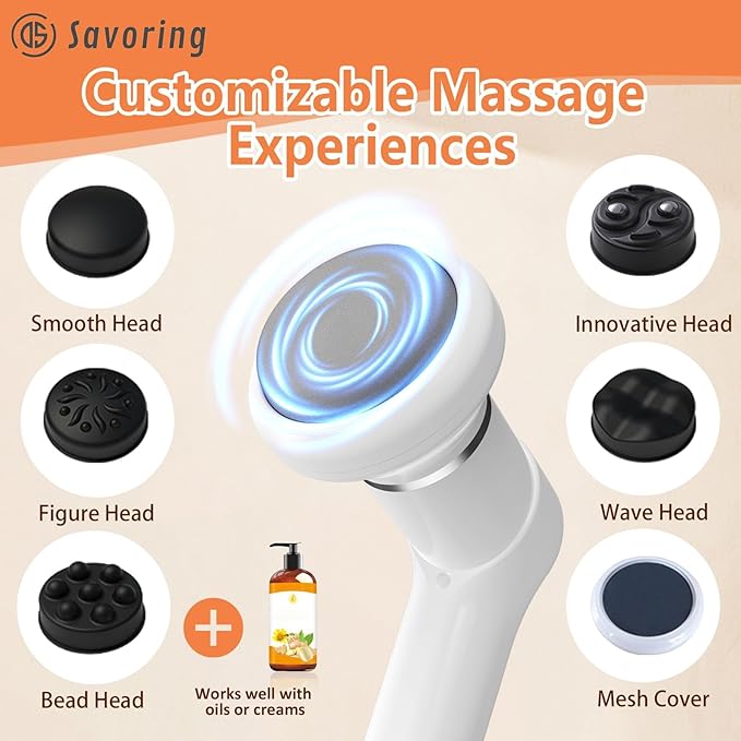 Cordless Body Massage Lymphatic Drainage Tool, 5-in-1 Handheld Body Sculpting Machine, Electric Cellulite Massager with 6 Speeds, Rechargeable & Portable Cellulite Roller for Thighs Butt Fat