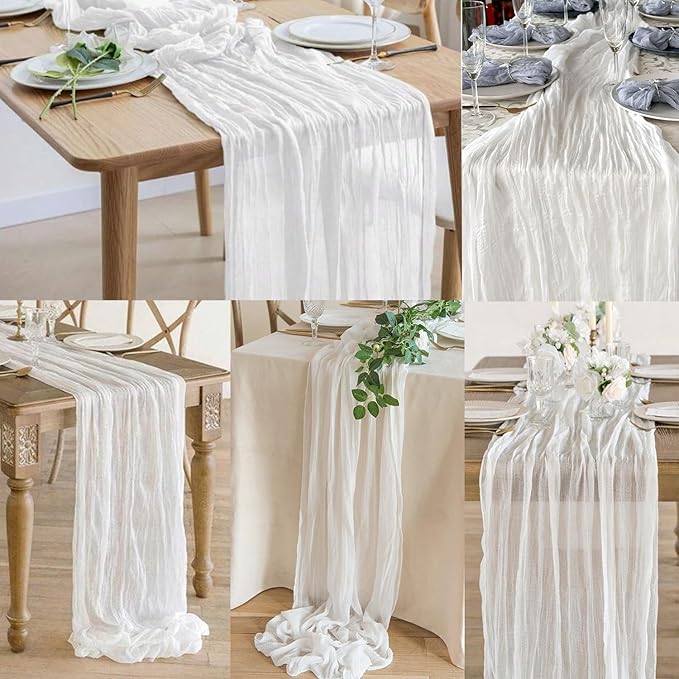 10FT 20 Pack White Cheesecloth Table Runner 20 x 120 Inch Long Rustic Gauze Cheese Cloth Table Runner for Wedding Bridal Baby Shower Table Decorations Boho Fabric Sheer Birthday Party Table Decor