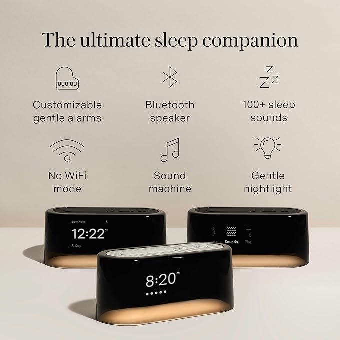 Loftie Alarm Clock with Sound Machine – Smart Alarm Clock with Light, White Noise, Bluetooth Speaker, Night Light Sound Machine, 100+ Sounds, Blackout Mode, No WiFi Mode, Optional Subscription - Black