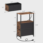 TUTOTAK Small Narrow LED End Table with Charging Station, Side Table Outlets, Nightstand with 2 Cloth Drawers, Couch Table, for Living Room, Bedroom, Bedside, Brown TB01BB085L