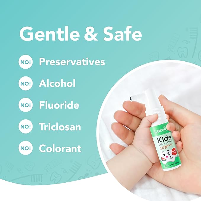 LAB52 Kids Oral Spray, Toddler Toothpaste Helper for Daily Oral Care and Fresh Breath, Children Approved with Fluoride Free for Newborn to Preschoolers, Xylitol (Strawberry & Peach)