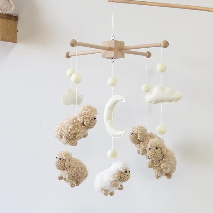 Sheep Crib Mobile Neutral Baby Mobile for Crib Sheep Baby Crib Mobile for Girls Boys Boho Nursery Baby Mobile for Bassinet