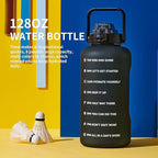 64oz,100oz,128oz Large Motivational Water Bottle with Time Marker, Leakproof & BPA Free Half Gallon Big Water Bottle with Straw Handle Tritan Frosted Water Jug for Gym,Fitness,Outdoor Sports
