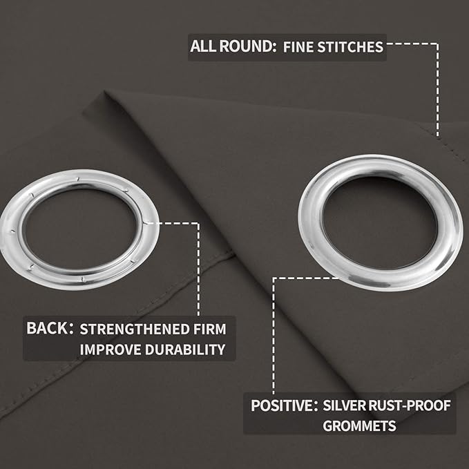 Easy-Going Blackout Curtains for Bedroom, Solid Thermal Insulated Grommet and Noise Reduction Window Drapes, Room Darkening Curtains for Living Room, 2 Panels (52x46 in,Taupe)