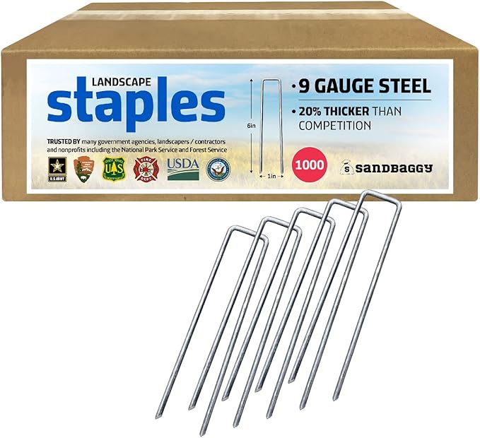 Sandbaggy 6 inch Landscape Sod Staples (9 Gauge Steel) ~ Great for Hard Soil - 20% Thicker Than Competition - Trusted by Farmers & Contractors Across USA (1000 Staples)