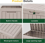 Vixzen 46 Gallon Resin Deck Box, Lockable Outdoor Storage Box for Patio Cushions Storage Furniture,Garden Tools, Pool Supplies, Weatherproof and UV Resistant,Grey