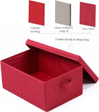 HOONEX Storage Bins with Lids for Organizing, Pack of 2, Storage Boxes with 2 Carrying Handles and Sturdy Heavy Cardboard, 16.5" L x 11.8" W x 7.5" H for Shoes, Books, Clothes, Red