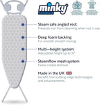 Minky Homecare Classic 4-Leg Ironing Board with Iron Rest - Freestanding Full Size Iron Board for Clothes Pressing with 43" x 14" Surface - Grey Honeycomb