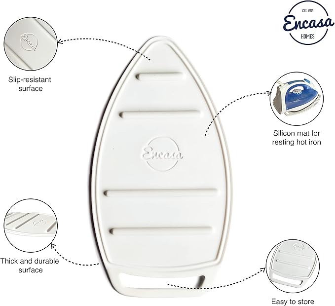 Encasa Homes Silicon Mat for Hot Iron Rest - Heat Resistant, Anti - Slip, Thicker Pad for Protecting Your Table During Ironing, Non-Burning, Machine Washable, Durable - White
