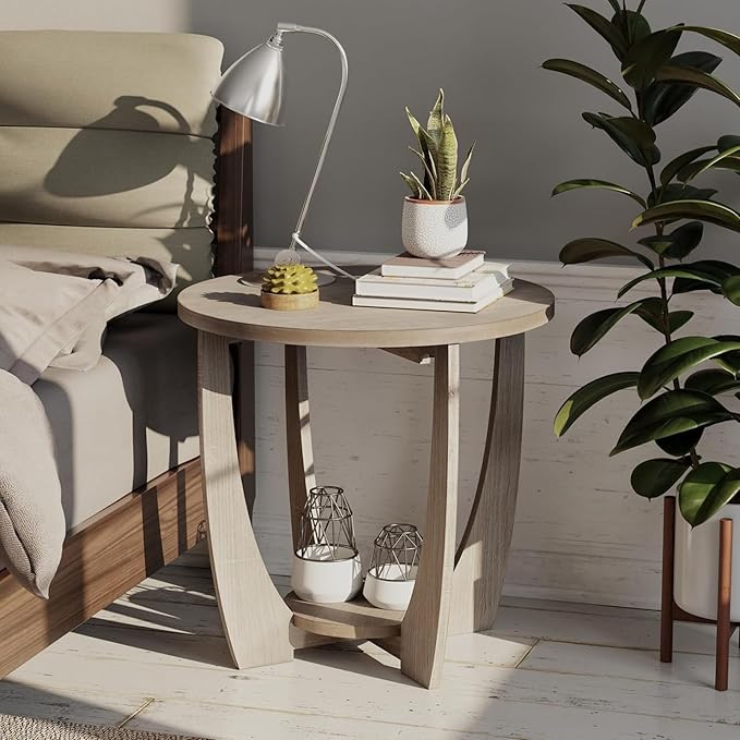 COZAYH Rustic Farmhouse Round End Table - Vintage Grey