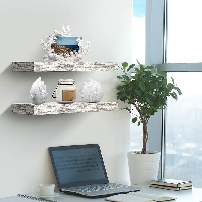 Sorbus Floating Shelves, Wall Shelves for Bedroom, Kitchen, Living Room, Bathroom Shelves Over The Toilet, Office, Home Decor, Farmhouse, 16 Inch Wall Mounted Rustic Floating Shelves for Wall, 2 Pack