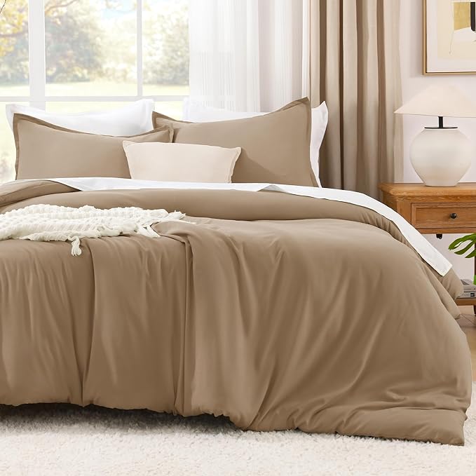 Litanika Taupe Comforter Set King Size, 3 Pieces Solid Bedding Comforter Set, All Season Fluffy Bed Set (104x90In Comforter & 2 Pillowcases)