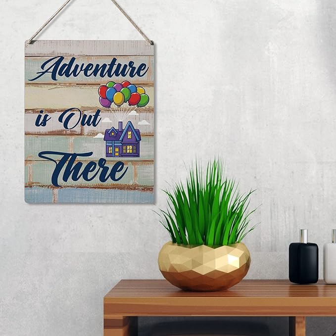 Qious Inspirational Signs Gift Farmhouse Adventure is Out There Wooden Hanging Sign Rustic Art Wall Home Living Room Bedroom Kitchen Decoration 10 x 8 Inches
