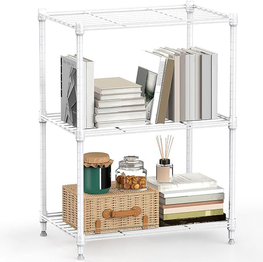 450 lbs Wire Storage Shelving 3-Tier Utility Shelving Unit Steel Organizer Wire Rack for Home,Kitchen,Office,White (11.8" D x 17.7" W x 26.4" H)