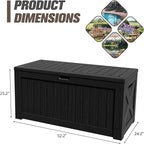JUMMICO 120 Gallon Resin Deck Box, Large Outdoor Storage Box Waterproof & Lockable for Garden, Patio, Pools (Black)