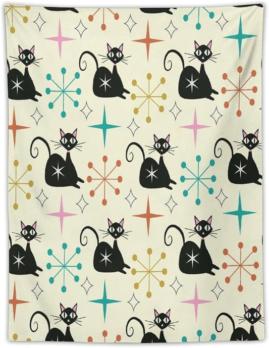 ICMOLYYENLO Abstract Cat Tapestry, Medieval Abstract Atomic Star Cat Vintage Home Wall Hanging Art Tapestry for Bedroom Living Room Dormitory 50x60 Inch
