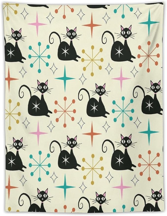 ICMOLYYENLO Abstract Cat Tapestry, Medieval Abstract Atomic Star Cat Vintage Home Wall Hanging Art Tapestry for Bedroom Living Room Dormitory 60x80 Inch