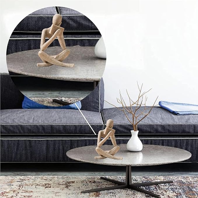 Bookshelf Decor Thinker Statue - Abstract Style Thinker Sculptures Modern Aesthetic Figurine Decoration Statues for Home Decor-Right Thinking-Sandstone