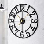 LEIKE Large Wall Clock, 16" Silent Non-Ticking, Battery Operated, Oversized, Decorative Retro Black Metal Clock for Living Room,Farmhouse, Dinner Room,Indoor, Outdoor Decor(40cm, Black Arabic Number)