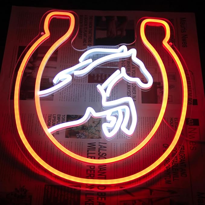 Horse Neon Sign for Wall Kentucky Derby Preakness Stakes Decoration Horseshoe Neon Light Cool Animal LED Sign for Bedroom Bar Man Cave Horse Racing Party Decor Western Cowboy Men Gifts