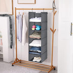 MAX Houser 6 Tier Shelf Hanging Closet Organizer, Closet Hanging Shelf with 2 Sturdy Hooks for Storage,2 Pack, Foldable (Grey)