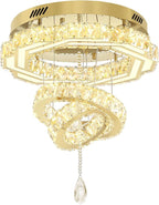 Flashing God 20" Crystal Chandelier Crystal LED Flush Mount Chandeliers for Living Room Bedrooms Dining Room Modern Gold Chandelier Lighting Dimmable 2700k 4500k 6000k