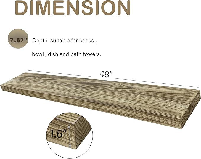 48 Inch Floating Shelves, 8 Inch Deep Floating Shelves for Wall, 5 Tier Hanging Wall Shelf with Invisible Brackets, Wall Mounted Display Shelves for Bathroom, Bedroom, Living Room,5 Tier