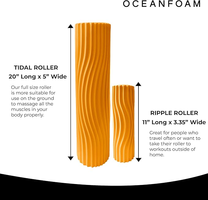 Oceanfoam Tidal Roller - Gold - Muscle Massage Foam Roller for Back Pain & Stretching - Firm and Ergonomic Wide Wave Textured - Yoga, Athletics, & Wellness - Full Size, 20" x 5"