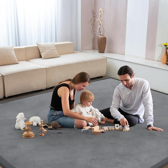 Baby Play Mat for Floor Tummy Time Nursery Rug Muscle Mat Area Rug Playroom Tatami 50 * 50" Memory Foam 1.3" Thick Crawling For Babies,Toddlers, Infants, Kids,Floor Mat(Grey)
