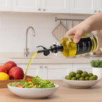 3PCS Olive Oil Dispenser Bottle For Kitchen, Soy Sauce Dispenser, Glass Oil and Vinegar Dispenser Set W. Wooden Tray & Labels & 3 Replacement Spouts, Coffee Syrup Dispenser