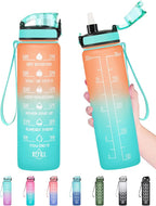 Enerbone Water Bottle, Leakproof BPA & Toxic Free, Motivational Water Bottle with Times to Drink and Straw, Fitness Sports Water Bottle with Strap for Office, Gym, Outdoor Sports