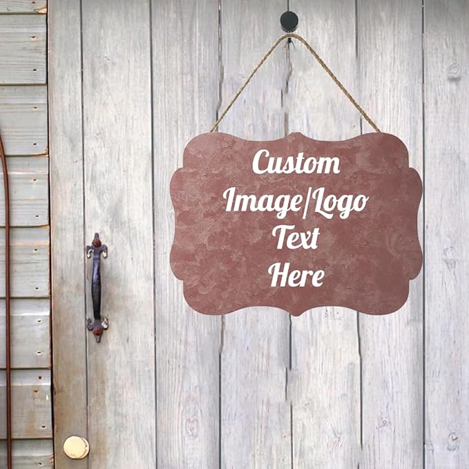 Personalized Wooden Welcome Sign for Front Door - Customized Home Decor with Image/Text - Hanging Farmhouse Decorations for Home Office - 11.2 * 8 Inch