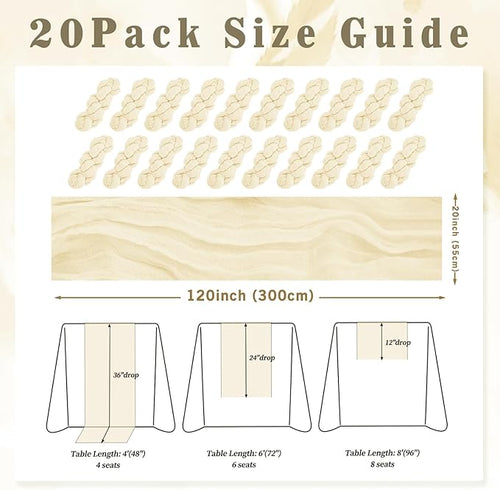10FT 20 Pack Beige Cheesecloth Table Runner 20 x 120 Inch Long Rustic Gauze Fabric Cheese Cloth Table Runner for Wedding Bridal Baby Shower Table Decorations Boho Sheer Birthday Party Table Decor