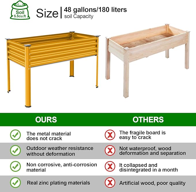 Land Guard Galvanized Raised Garden Bed with Legs, Galvanized Planter Raised Garden Boxes Outdoor, Oval Large Metal Raised Garden Beds for Vegetables(Yellow)………