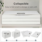 Large 17" 36 Quart Collapsible Stackable Storage Bins with Lids, 1 Pack White Foldable Fabric Closet Storage Boxes with Lids, 4 Handles Heavy-duty Linen Cube Baskets for Bedroom
