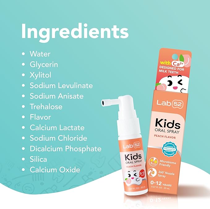 LAB52 Kids Oral Spray, Toddler Toothpaste Helper for Daily Oral Care and Fresh Breath, Children Approved with Fluoride Free for Newborn to Preschoolers, Xylitol Strawberry Flavor