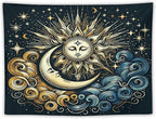 HZOHNAGO Sun Moon Tapestry Boho Golden Stars Pattern Printed Wall Tapestry Wall Hanging for Bedroom Living Room Dorm 40" W x 30" H