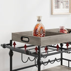 GarveeHome Bar Cart, Bar Carts for The Home, 3 Tier Serving Cart with Wheels, Home Bar & Serving Carts, Metal Rolling Cart with Wine Rack & Removable Tray for Kitchen, Dining Room, Living Room-Grey