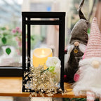HPC Decor Black Metal Candle Lanterns Set of 2- Lanterns Decorative w/ LED Timer Candles- 15.8'' & 12.6'' Chunky Modern Farmhouse Lantern Decor for Indoor,Outdoor,Fireplace,Porch (No Glass)