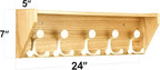 SKOLOO Wall Shelf with Hooks, 24-Inch Coat Rack Wall Mount with Shelf Organizer - Lightweight & Sturdy, 5 Tri Hooks - Perfect for Entryway, Hallway, Living Room, Bedroom, Mudroom, Natural & White