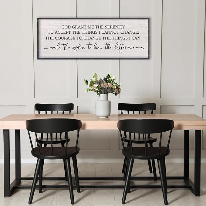 LuZhiQiang Serenity Prayer Bible Verse Sign Wall Decor God Grant Me Christian Inspiraional Quotes 40"×15" Wall Art for Living Room Bedroom (Black)