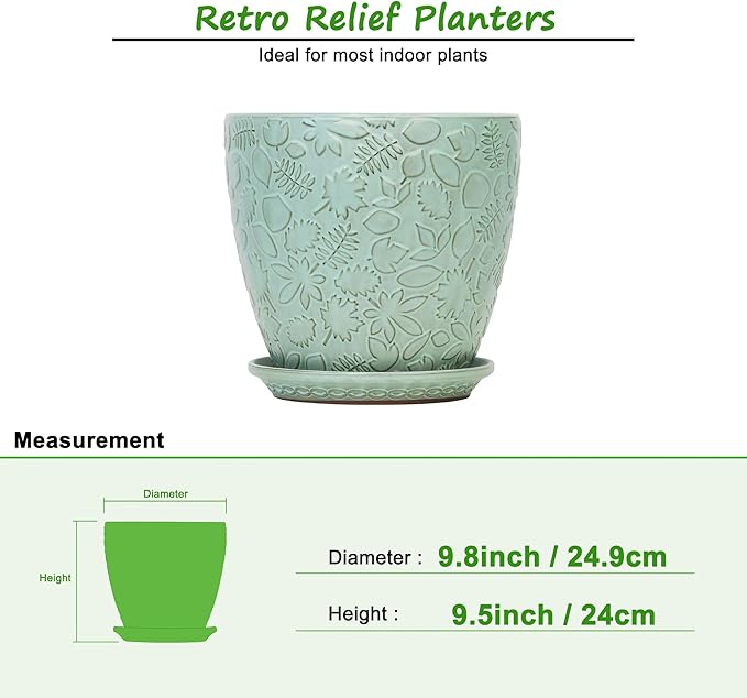 10 inch Plant Pots Ceramic Planter with Drainage Holes and Saucer for Multiple Plants, Indoor-Outdoor Garden Pots for Succulent, Orchid, and Flower