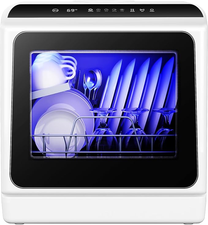 EUHOMY Countertop Dishwasher with 5L Built-in Water Tank& Inlet Hose Portable Mini Dishwashers with 6 Programs for Small Apartments, Dorms and RVs,High-Temp& Air-Dry Function, No Hookup Needed