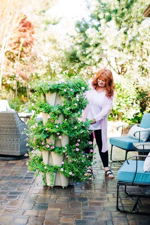 Greenstalk Patented Large 5 Tier Vertical Garden Planter with Patented Internal Watering System Great for Growing a Variety of Strawberries, Vegetables, Herbs, & Flowers (Stunning Stone)