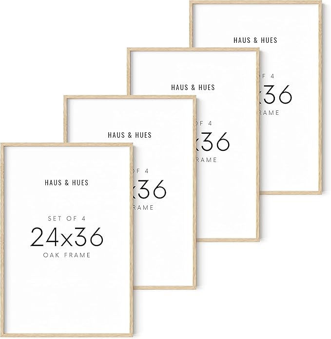 Haus and Hues 24"x36" Beige Oak Wood Frames Set of 4 - 24x36 Natural Wood Frames for Posters, 24x36 Frame Wood, 24x36 Poster Frames for Wall, 24x36 Frame Light Wood, Picture Frames 24x36 Picture Frame 24x36 Wood Frame 24x36 (Beige Oak)