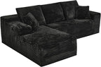Modular Sectional Sofa Cloud Sectional Couch, 107" Comfy Fluffy L Shaped Black Couches for Living Room, Deep Seat Memory Foam Plush Corduroy Boneless Couch Sectionals with Left Facing Chaise Sofa